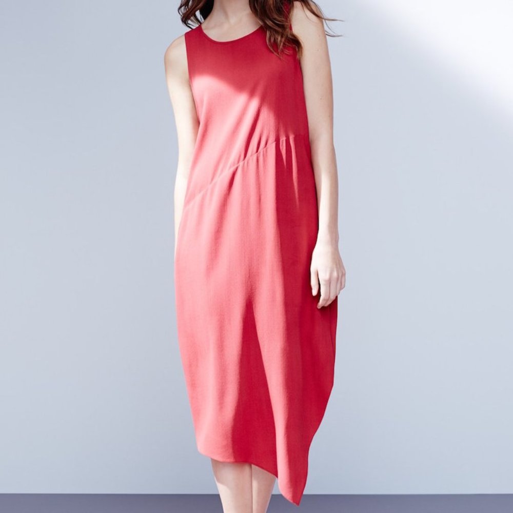 Silk Crepe Asymmetrical Hem Dress